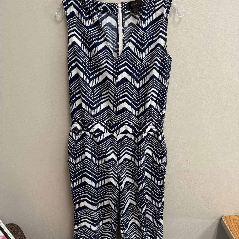 J. Crew Navy and White Chevron Jumpsuit 00 sleeveless zip